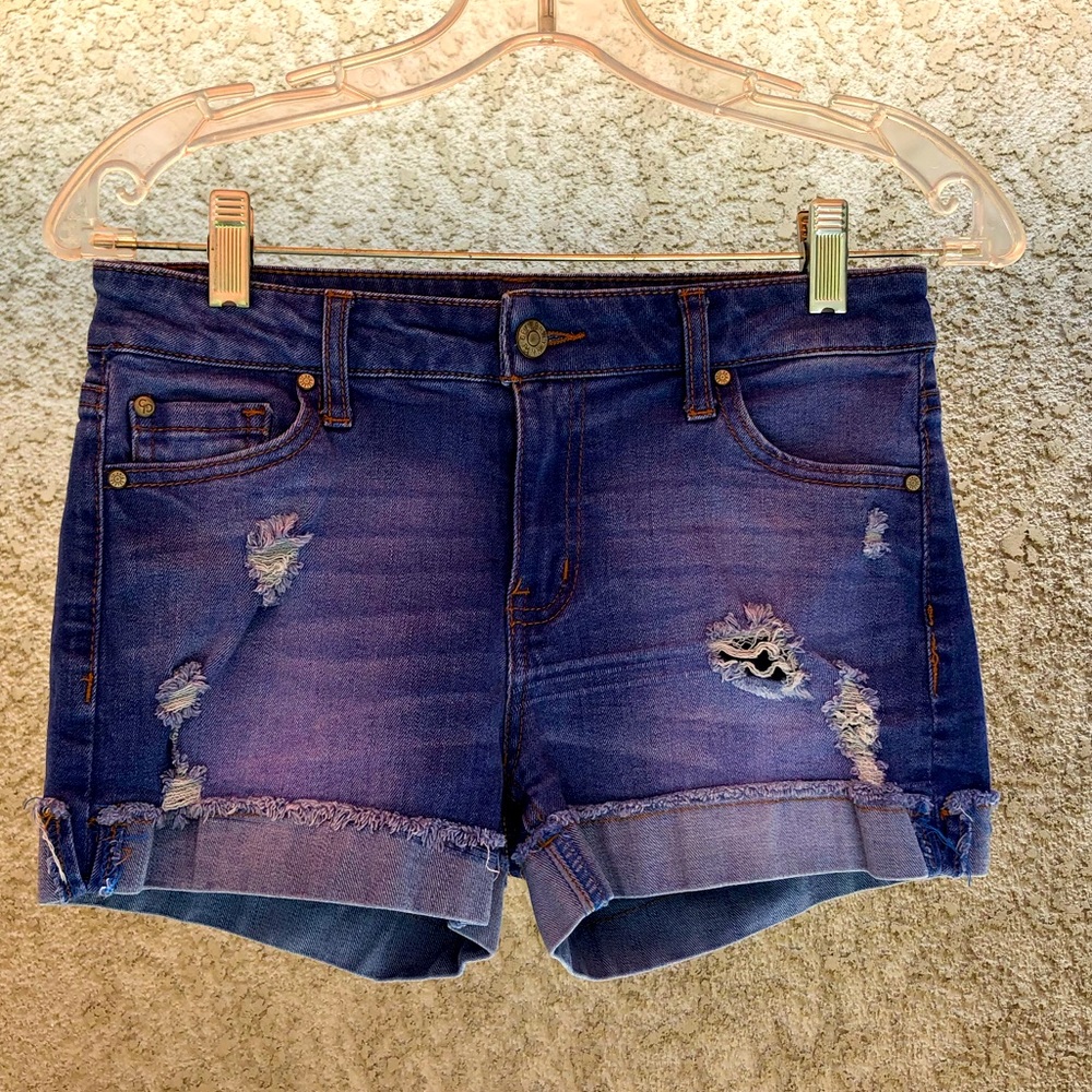 Distressed denim shorts